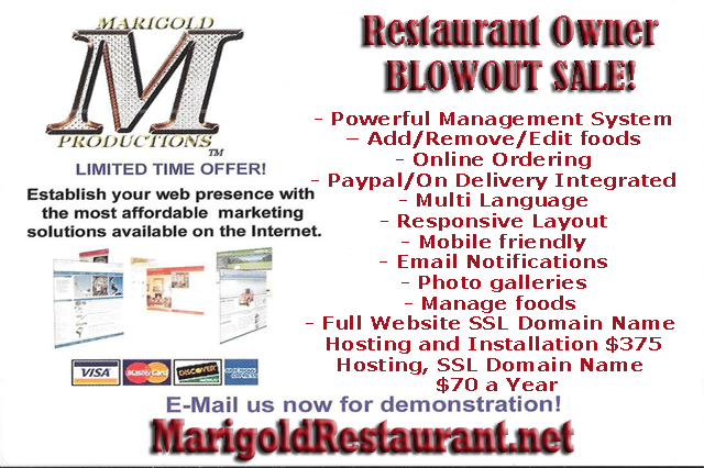 Marigold Restaurant Website has the following features: